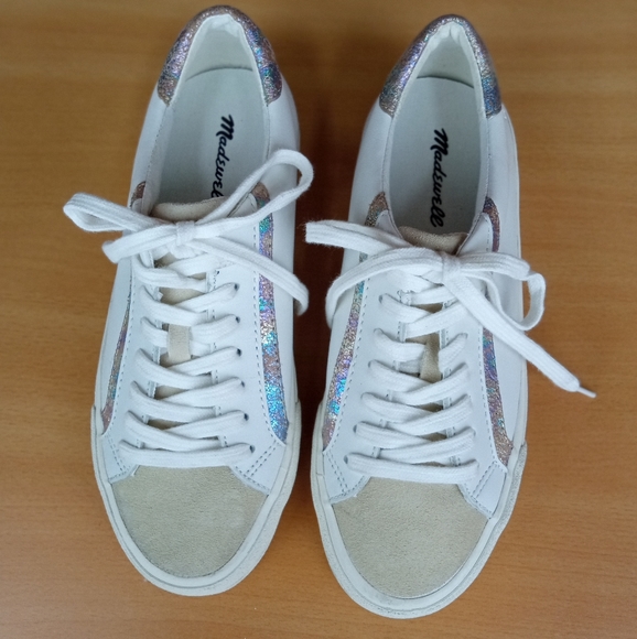 NWT Madewell Sidewalk Low-Top Suede Toe Sneakers in Irridescent Leather - Picture 2 of 15